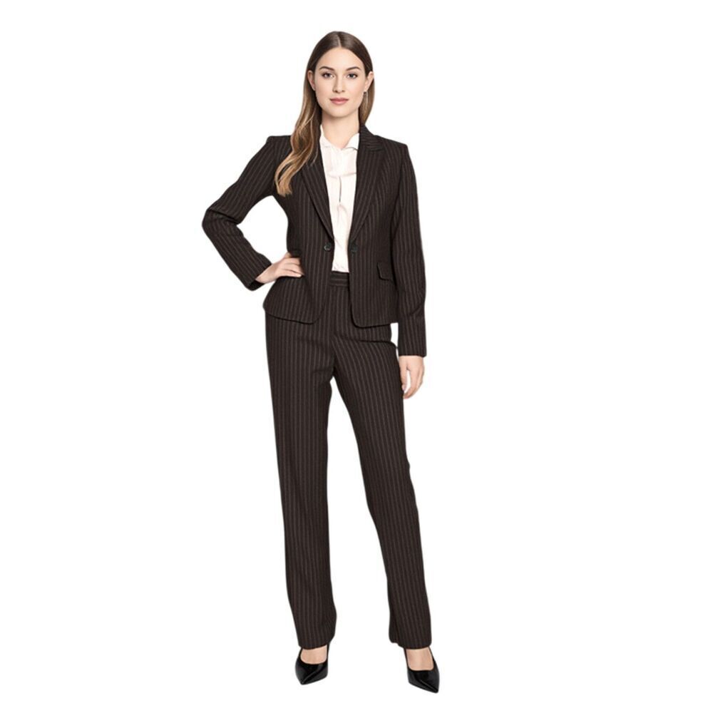 Jones New York Brown Pinstripe Pantsuit Size Pants 6, Blazer 4